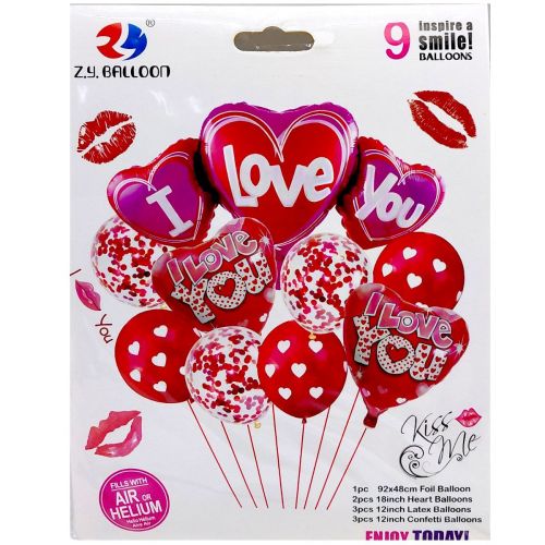Набір повітряних куль, фольгованих "Серця" (9 шт)  мініатюра фото 1