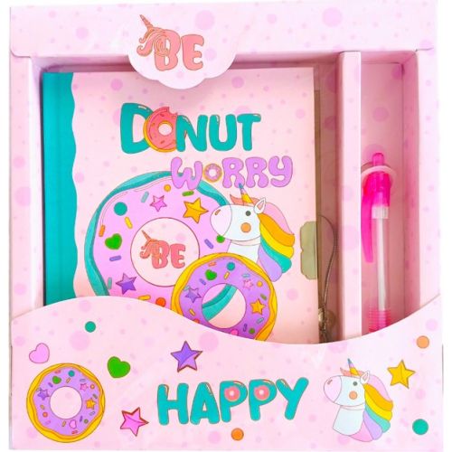 Блокнот дитячий на замочку в подар. коробочці з ручкою 195x210х20mm, 70g, 56 л, Пончики  мініатюра фото 1