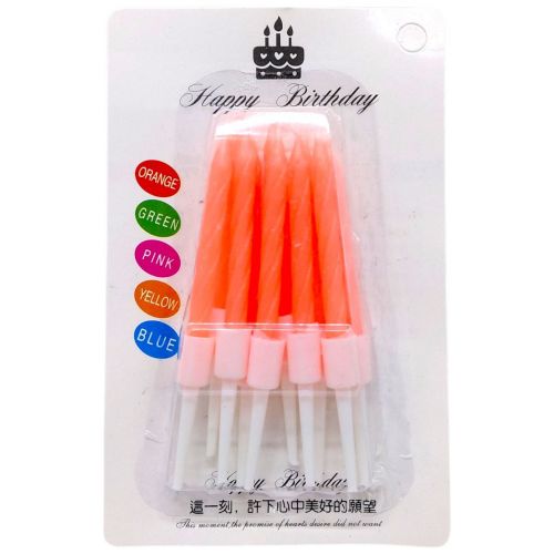 Свічки для торта неонові 10шт з підсвічниками, 6,5 см (ПОМАРАНЧЕВІ)  мініатюра фото 1