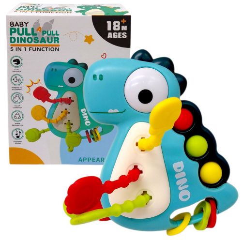 Брязкальце “Динозавр” (поп-іт, гумові прорізувачі та елементи для перетягування) (БІРЮЗОВИЙ)  мініатюра фото 1