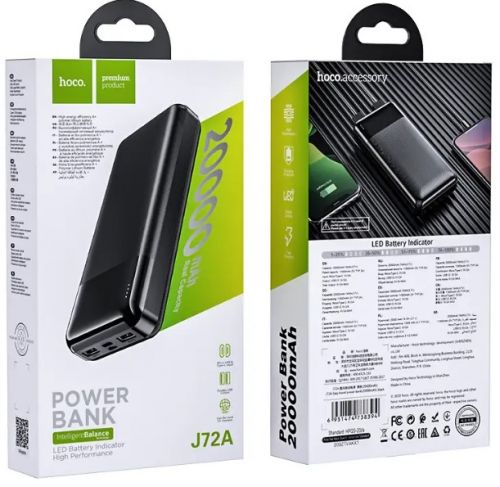 УМБ Power Bank Hoco J72A Easy travel 20000mAh Micro-USB/Type-C/2USB 2A Led индикатор (Чорний)  мініатюра фото 1