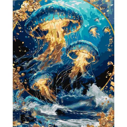 Картина за номерами з фарбами металік "Світло медуз над хвилями" 40х50 см  мініатюра фото 1