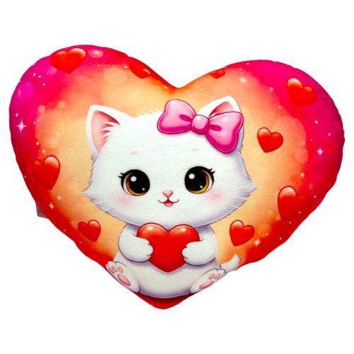 Подушка з принтом "Серце.  Котик" 36х29 см  мініатюра фото 1