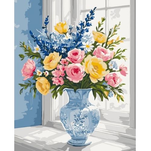 Картина за номерами "Квіти на підвіконні" 40х50 см  мініатюра фото 1