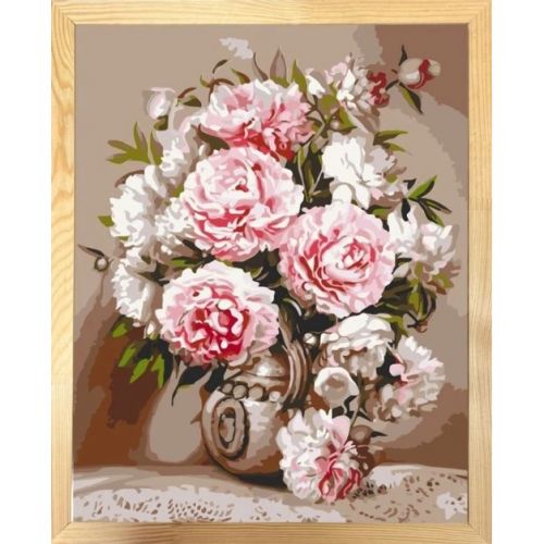 Картина за номерами з багетною рамкою "Ніжні півонії" 40х50 см  мініатюра фото 1