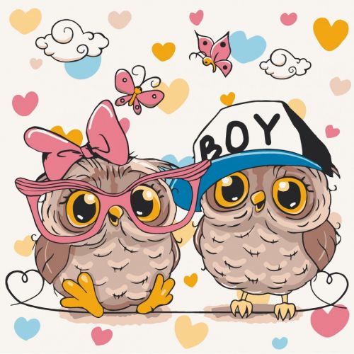 Картина за номерами "Пара совенят" 30х30 см  мініатюра фото 1