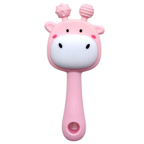 Силіконовий прорізувач-брязкальце Жираф (РОЖЕВИЙ)  мініатюра фото 1