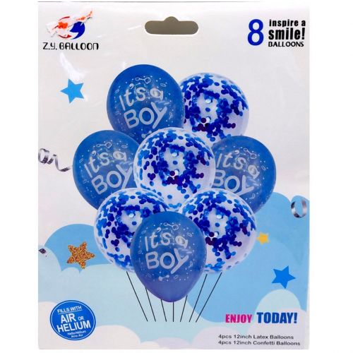 Кулі повітряні набір-святковий "ITS BOY, GIRL" 8шт. (4шт. -30см, 4шт. СБЛИСТК. -30см)  мініатюра фото 1