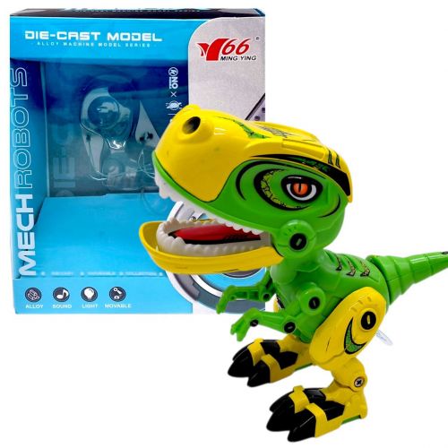 Металлический динозавр, свет, звук (ЗЕЛЕНО-ЖЕЛТЫЙ)  мініатюра фото 1