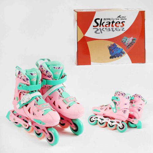 Ролики размер 34-37 (6) цвет Розовый, колеса PU, ПЕРЕДНЕЕ КОЛЕСО СВЕТ, d колес – 6. 5 см, в коробке  мініатюра фото 1