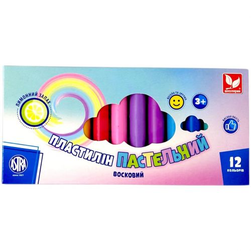 Пластилин круглый восковой пастельные цвета с запахом лимона 12 цветов.  мініатюра фото 1