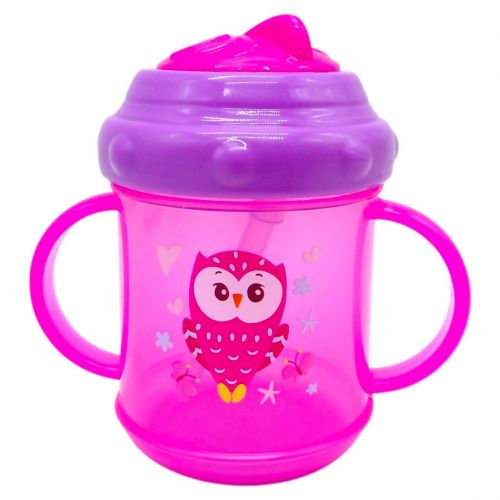 Поїлка-непроливайка з ручками та  силіконовою  трубочкою 200 мл. (РОЖЕВА)  мініатюра фото 1