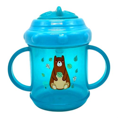 Поїлка-непроливайка з ручками та  силіконовою  трубочкою 200 мл. (БІРЮЗОВА)  мініатюра фото 1