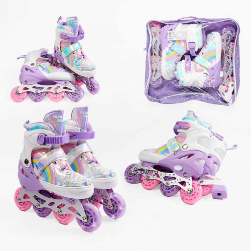 Ролики размер 29-33 (6) цвет Фиолетовый, стелька 18-21 см, колеса PU, d колес – 6 см, подсветка колес, в сумке  мініатюра фото 1