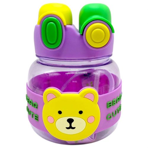 Пляшка для води 1000 мл, пластикова, ремінець, трубочка, шийка, в пакеті (ФІОЛЕТОВА)  мініатюра фото 1