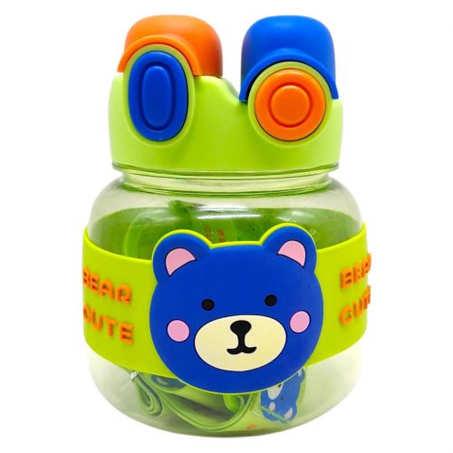 Пляшка для води 1000 мл, пластикова, ремінець, трубочка, шийка, в пакеті (ЗЕЛЕНА)  мініатюра фото 1