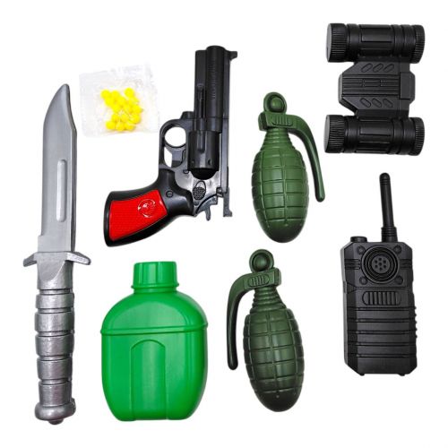 Набір Армії: пістолет, фляга, граната 2шт, бінокль, рація (РЕВОЛЬВЕР НА ПУЛЬКАХ)  мініатюра фото 1