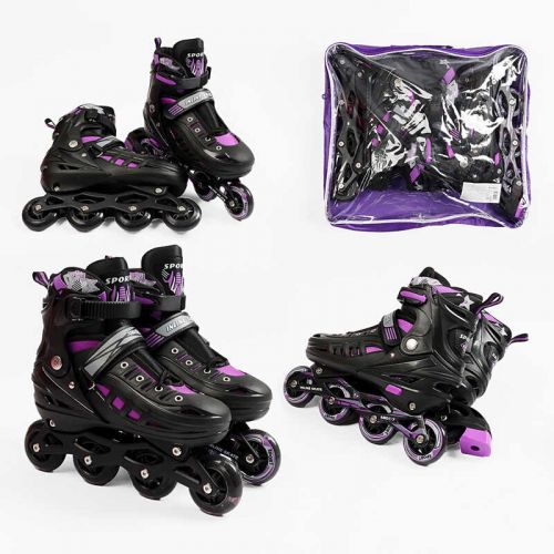 Ролики /розмір 39-43/ колір – Фіолетовий (6) колеса PU, ПЕРЕДНЄ КОЛЕСО СВІТЛО, d – 6. 5 см, в сумці  мініатюра фото 1