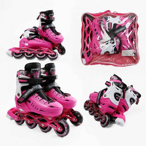 Ролики розмір 34-38 (6) колеса PU, d – 7 см, устілка 20-23 см, алюмінієва рама, переднє зі світлом, підшипник ABEC-7, в сумці  мініатюра фото 1