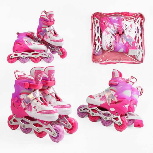 Ролики розмір 34-38 (6) колір Рожевий, колеса PU, d колес – 6 см, підсвічування коліс, в сумці  мініатюра фото 1