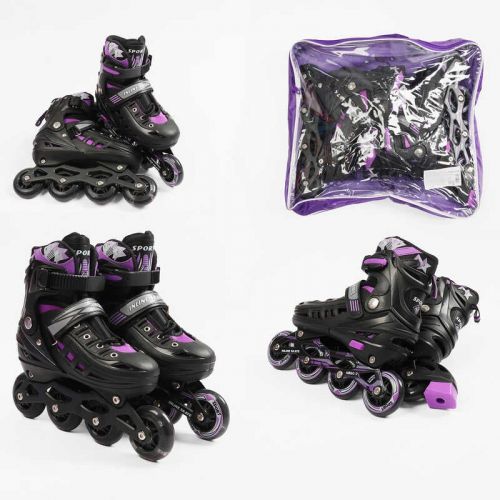 Ролики /розмір 34-38/ колір – Фіолетовий (6) колеса PU, ПЕРЕДНЄ КОЛЕСО СВІТЛО, d – 6. 5 см, в сумці  мініатюра фото 1