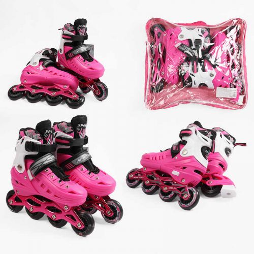 Ролики /розмір 34-38/ колір – Рожевий (6) колеса PU, ПЕРЕДНЄ КОЛЕСО СВІТЛО, d – 6. 5 см, в сумці  мініатюра фото 1