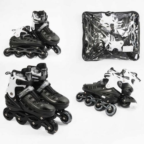 Ролики /розмір 34-38/ колір – Чорний (6) колеса PU, ПЕРЕДНЄ КОЛЕСО СВІТЛО, d – 6. 5 см, в сумці  мініатюра фото 1