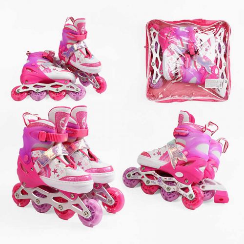 Ролики розмір 29-33 (6) колір РОЖЕВИЙ, устілка 18-20 см, колеса PU, d коліс – 6 см, підсвічування коліс, в сумці  мініатюра фото 1
