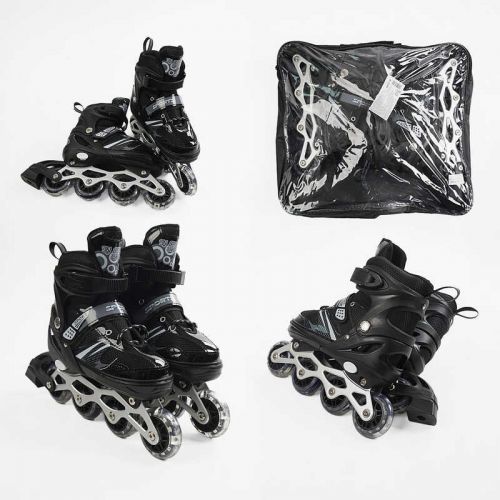 Ролики /розмір 34-38/ колір – ЧОРНИЙ (6) колеса PVC, устілка 21-24 см, ПЕРЕДНЄ КОЛЕСО СВІТЛО, d – 6. 5 см, в сумці  мініатюра фото 1