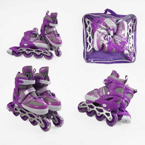 Ролики /размер 34-38/ цвет – фиолетовый (6) колеса PVC, стелька 21-24 см, ПЕРЕДНЕЕ КОЛЕСО СВЕТ, d – 6. 5 см, в сумке  мініатюра фото 1