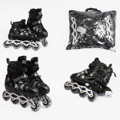 Ролики /размер 34-38/ цвет – ЧЕРНЫЙ (6) колеса PVC, стелька 21-24 см, ПЕРЕДНЕЕ КОЛЕСО СВЕТ, d – 6. 5 см, в сумке  мініатюра фото 1