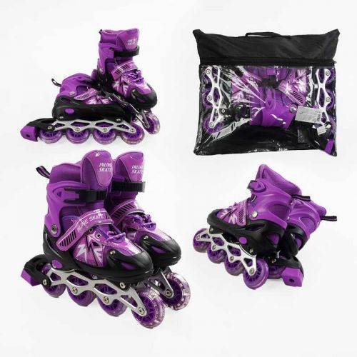 Ролики /размер 34-38/ цвет – фиолетовый (6) колеса PVC, стелька 21-24 см, ПЕРЕДНЕЕ КОЛЕСО СВЕТ, d – 6. 5 см, в сумке  мініатюра фото 1