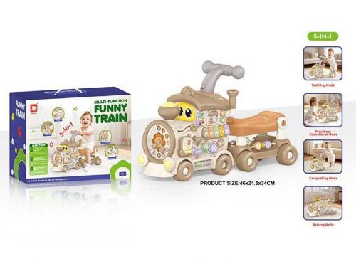 Ходунки-каталка 5в1, підсвічування, звуки, піаніно, 2 режими, ноти, назви кольорів, пальчикові ігри, мелодії, пісні, озвучування англійською мовою, сортер, пискавка, годинник, на батарейках, в коробці  мініатюра фото 1