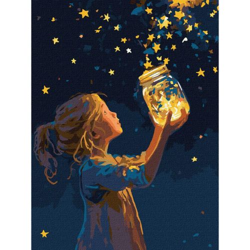 Картина по номерах з фарбами металік "Дівчинка і зірочки" 30х40 см  мініатюра фото 1