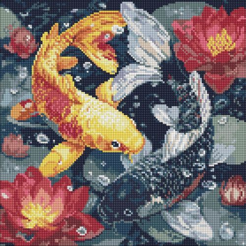 Алмазна мозаїка "Життя кої" 40х40 см  мініатюра фото 1