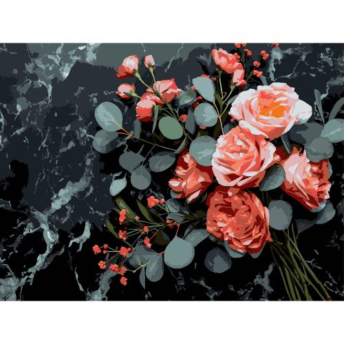 Картина по номерах на чорному фоні "Квітковий букет" 30х40 см  мініатюра фото 1