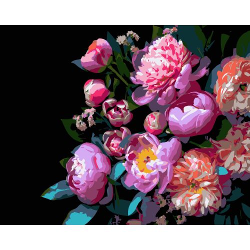 Картина за номерами на чорному фоні "Півонієподібні квіти" 40Х50 см  мініатюра фото 1