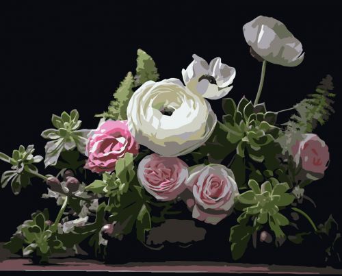 Картина по номерам Strateg Нежный цветочный натюрморт на черном фоне 40Х50 (AH1261)  мініатюра фото 1
