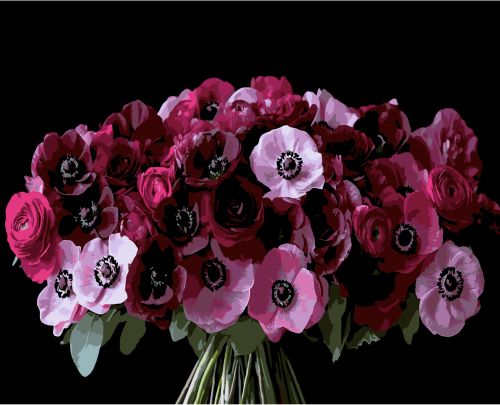 Картина за номерами Strateg Червоні анемони на чорному фоні 40Х50 (AH1288)  мініатюра фото 1