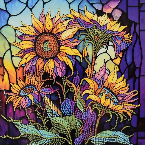 Алмазна мозаїка "Дивовижні соняхи" 30х30 см  мініатюра фото 1