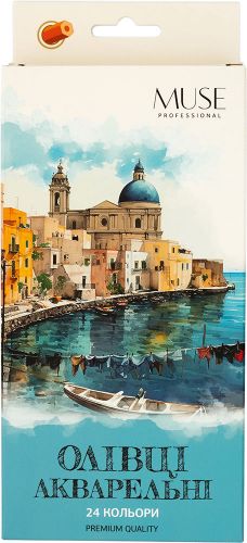 Олівці акварельні шестигранні MUSE 24 кольори з пензликом та чинкою  мініатюра фото 1