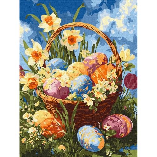 Набір для розпису по номерах "Кошик із писанками та нарцисами" 30х40см  мініатюра фото 1