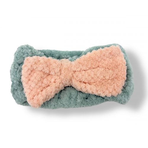 Повʼязка на голову з бантиком (сіра)  мініатюра фото 1