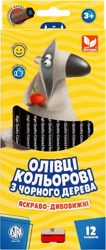 Олівці кольорові шестигранні з чорного дерева + чинка - 12 кольорів  мініатюра фото 1