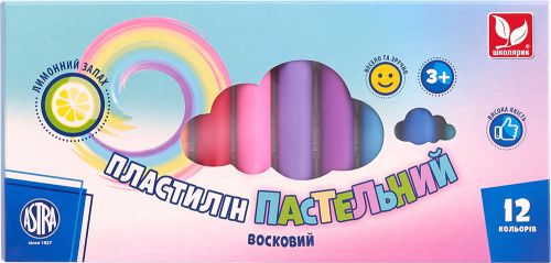 Пластилін круглий восковий пастельні кольори із запахом лимона 12 кольорів  мініатюра фото 1