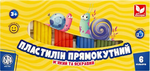 Пластилін прямокутний (6 кольорів у наборі)  мініатюра фото 1