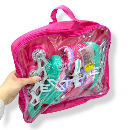 Ролики S (30-33) метал. рама, колеса PU 1 світло (РОЖЕВІ)  мініатюра фото 1