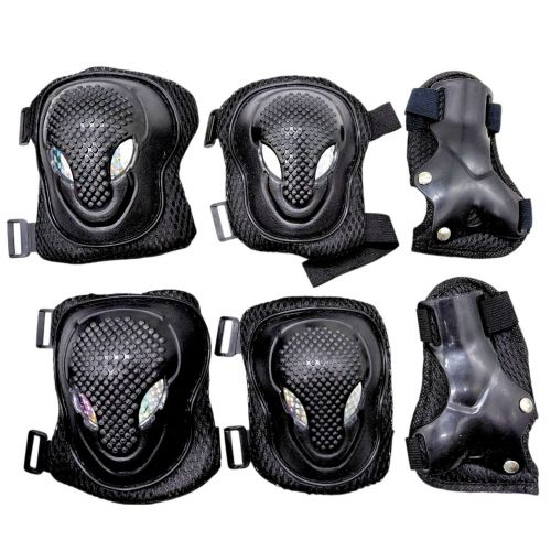 Захисний набір: налокітники, наколінники, запʼястя, у сітці (ЧОРНИЙ) фото