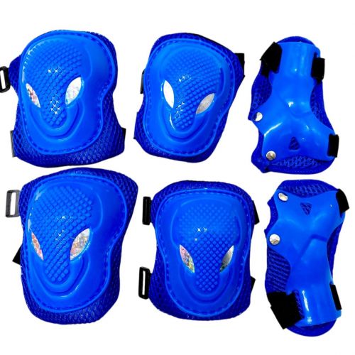 Захисний набір: налокітники, наколінники, запʼястя, у сітці (СИНІЙ) фото