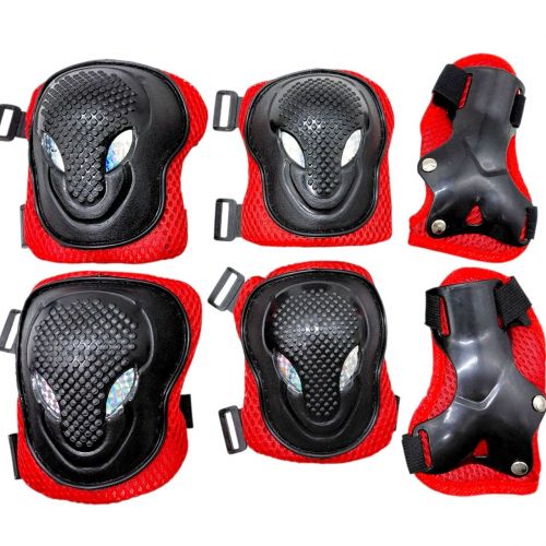 Захисний набір: налокітники, наколінники, запʼястя, у сітці (ЧЕРВОНИЙ) фото